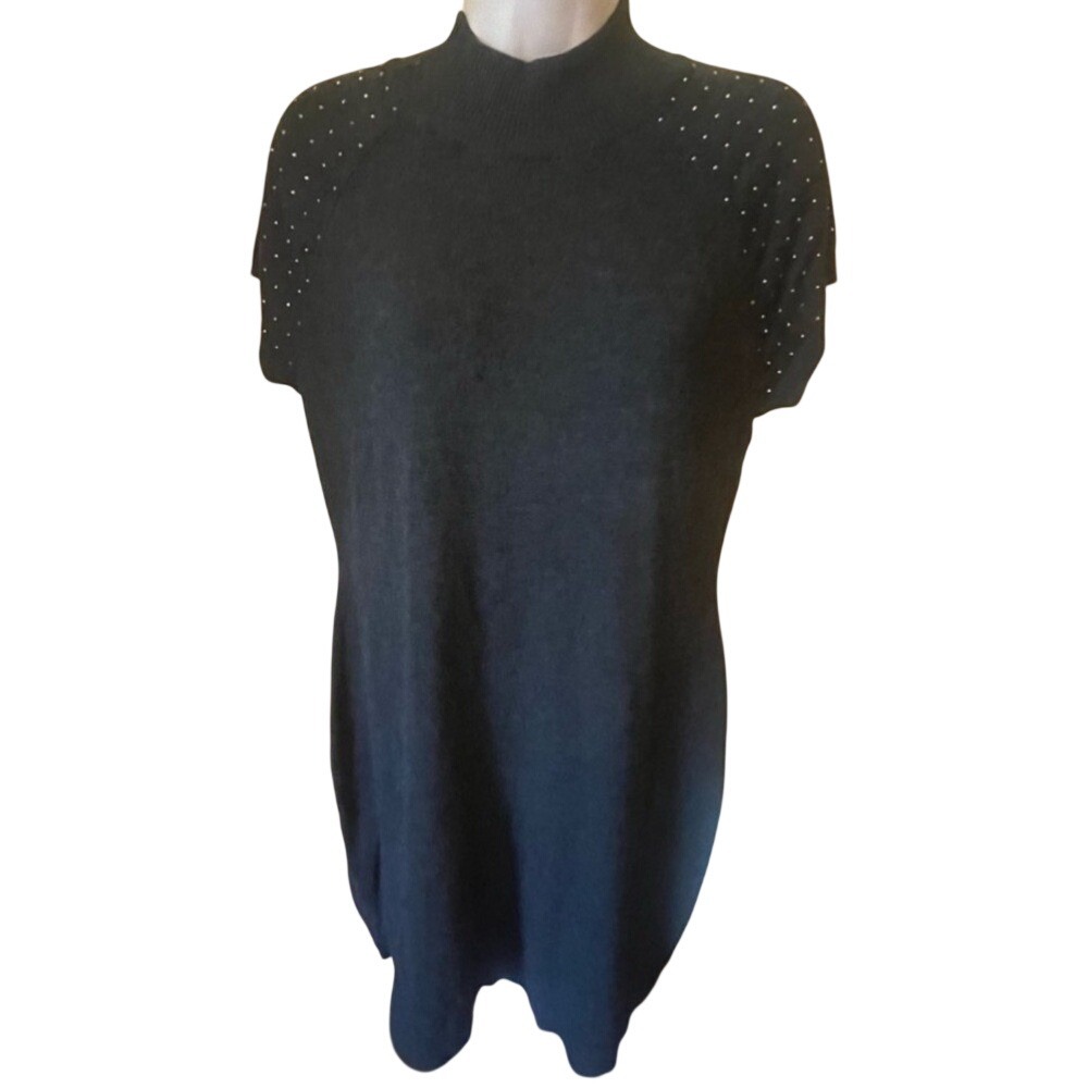 Apt 9 Womens XL Charcoal Gray Studded Shoulder Mock Neck Tunic Sweater Dress